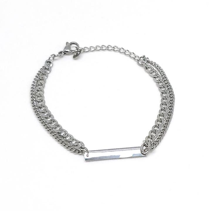 Glory_Arden [Unisex] Surgical Steel Rectangular Point Double Chain Bracelet / Ghmb-173