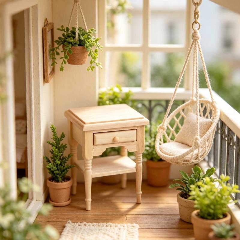 1:12 Scale Bedside Table For Doll House Bedroom Display Unfinished Miniature Wood Doll House Nightstand for Painting