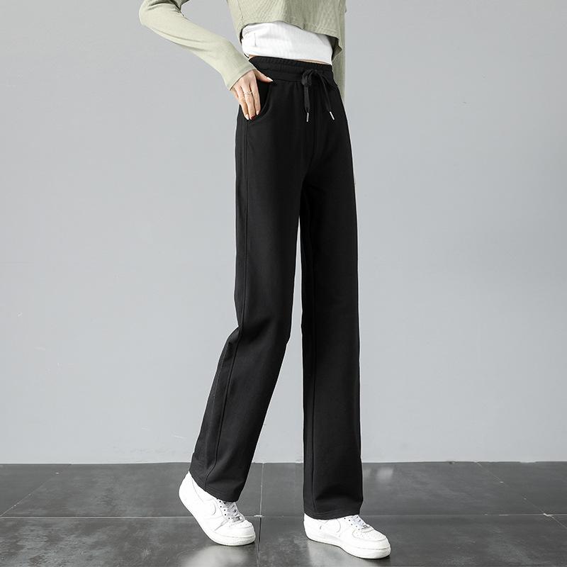 Women's Cotton Drawstring Straight Leg Sweatpants Casual Draped Wide Leg Trousers For Spring Summer