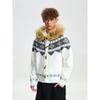 Cabbage Coke American-Style Detachable Fur Collar Fair Isle Sweater Jacket for Men and Women, Autumn Thickened Couple's Color-Block Knitwear