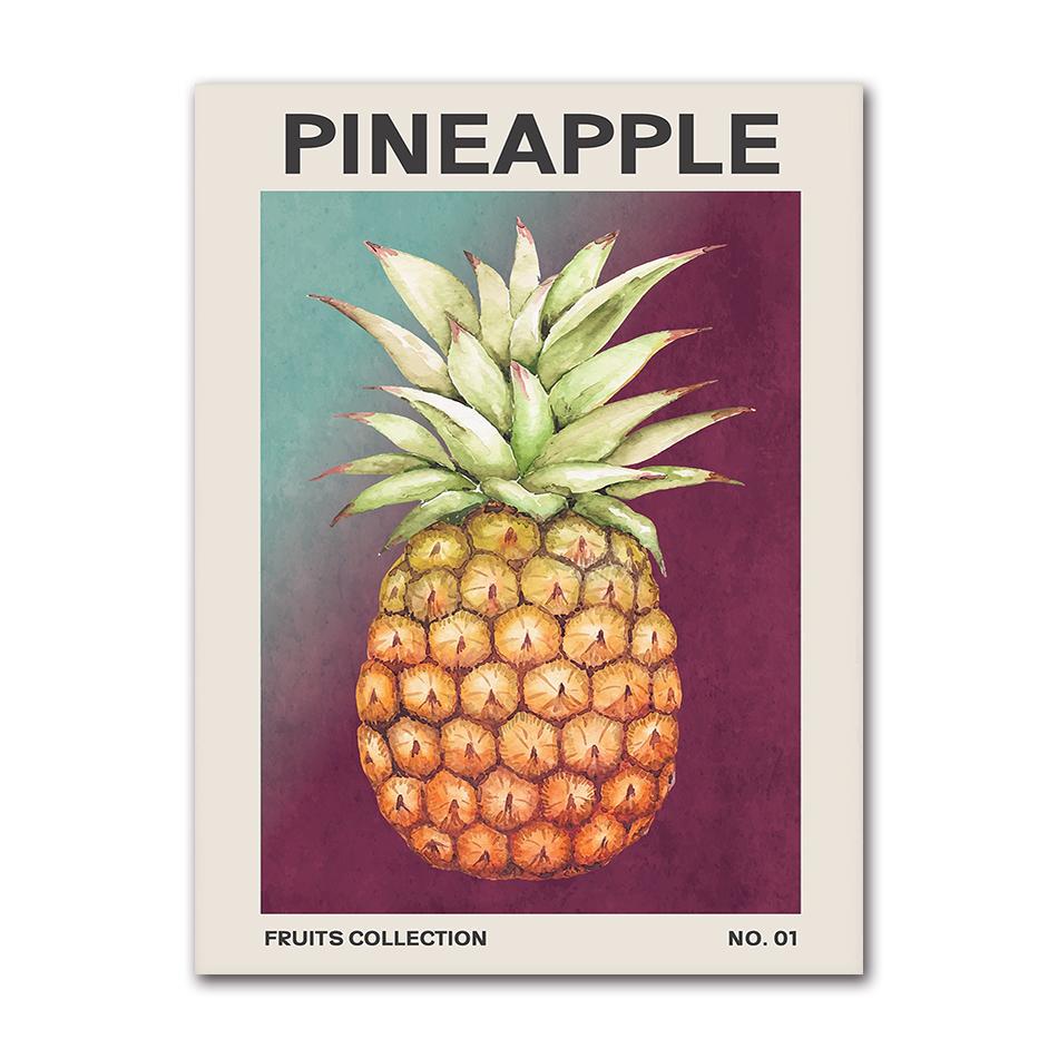 Affiche de Fruits et Légumes Tropicaux Style Midcentury Modern Avocat Banane Ail Oignon Art Mural Végétarien Décoration Murale Cuisine Maison