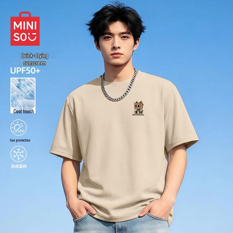 MINISO Men s Quick-Dry Oversize T-Shirt with Cat Chest Logo L