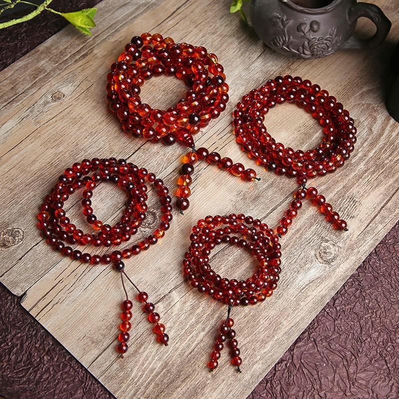 Bracelet polyvalent en Ambre Rouge Sang de Bœuf et Bambou avec Collier Pendentif Goutte d'Eau avec Design Bouddha Maitreya pour Hommes et Femmes