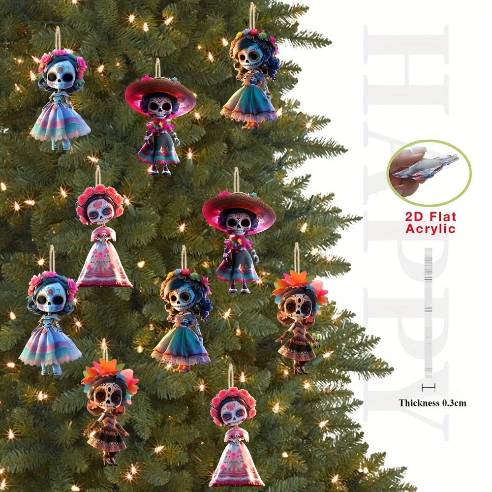 2D Flat Acrylic Pendant Mexican Doll Holiday Ornaments Perfect for Christmas,Carnival,New Year, Halloween - Holiday Home, Office and Party Decorations