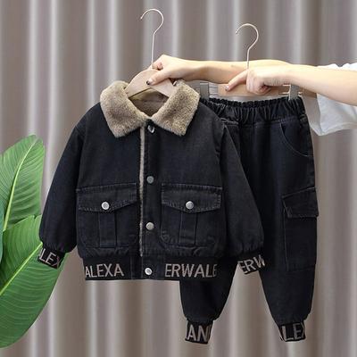 Kinder Denim Anzug Winter Kleidung Plus Samt Verdickung Kinder Mode Denim Zwei-stück Baby Winter