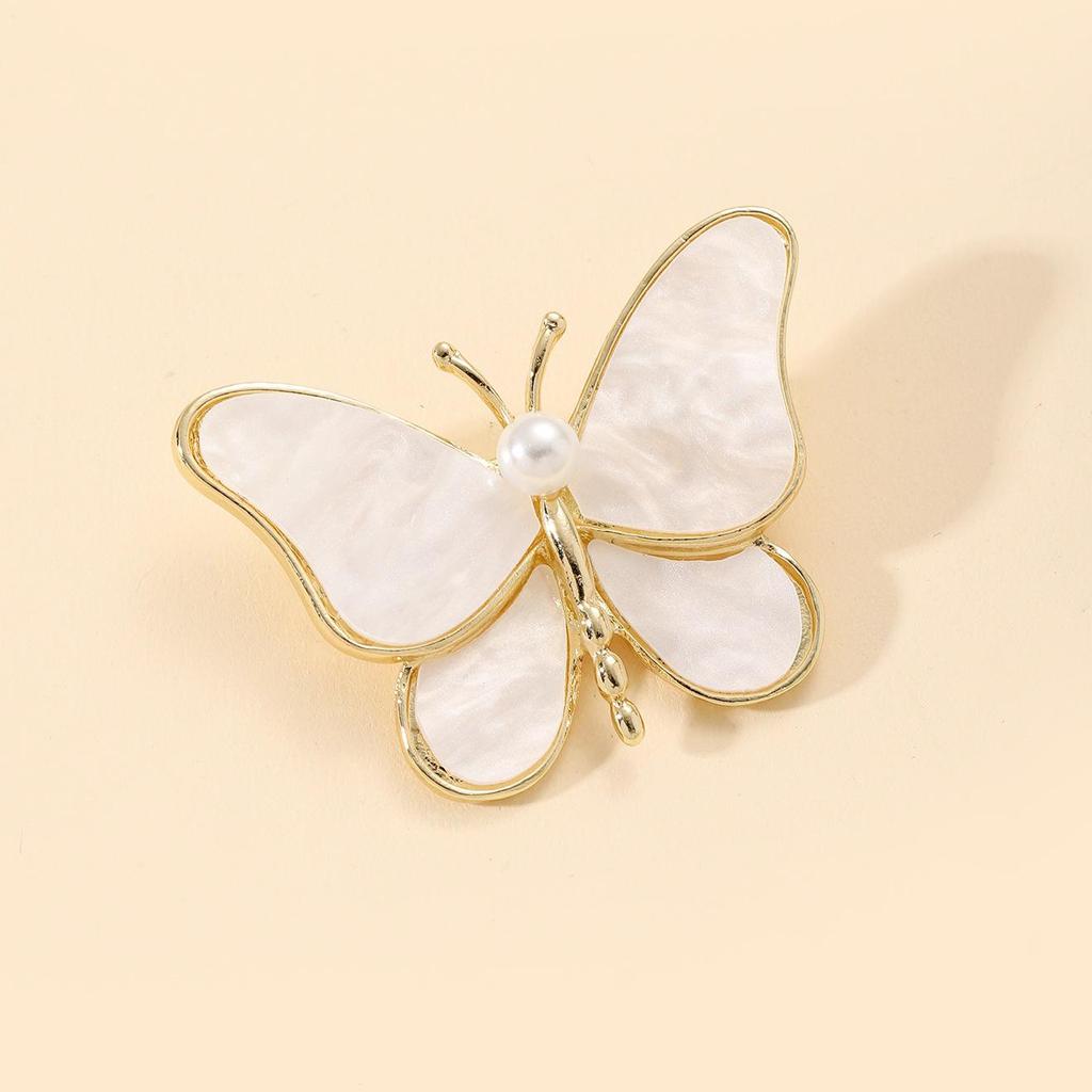 White Butterfly Brooch - Anti-Wardrobe Malfunction Pin with Mother-of-Pearl Finish, Ready Stock Clothing Accessory.