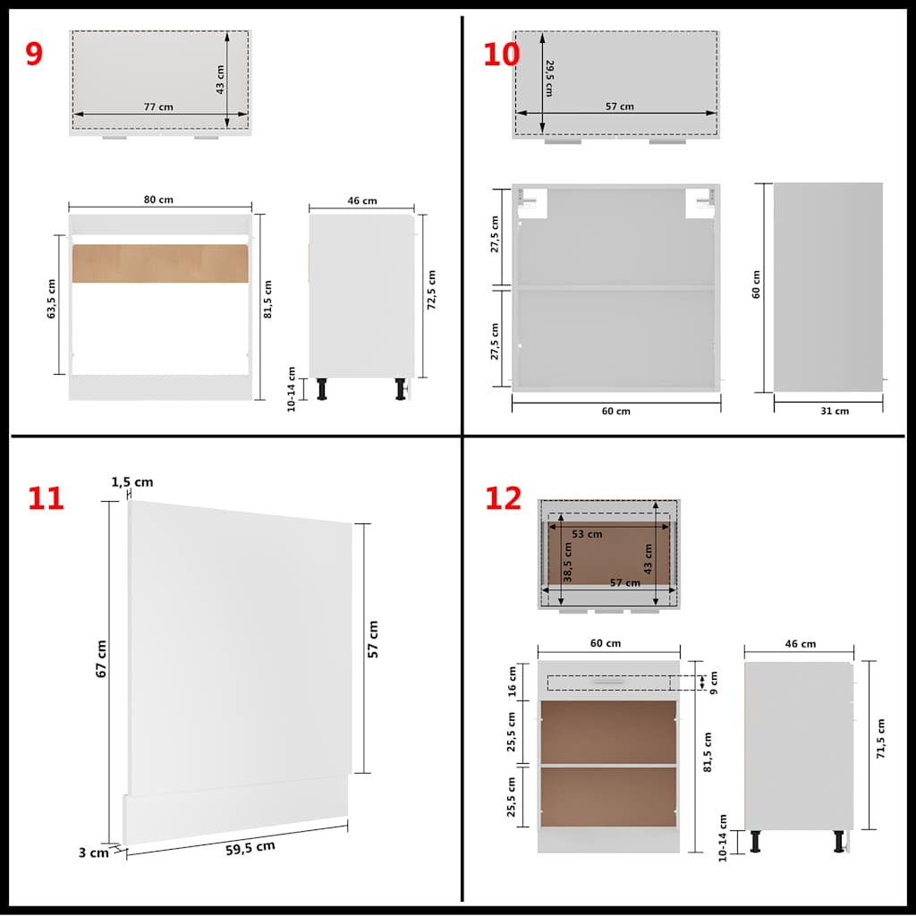 14 Piece Kitchen Set Lyon White Particleboard