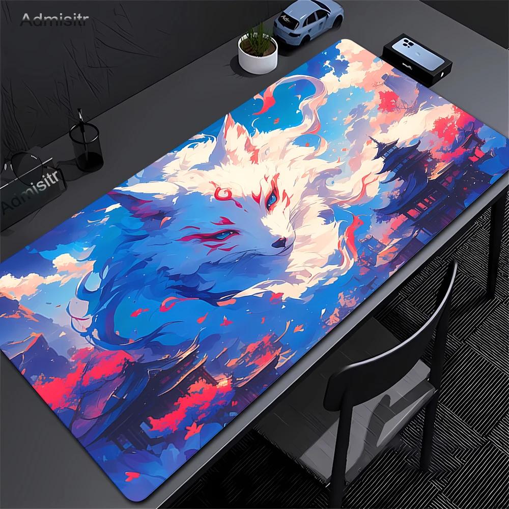 Pink Fox Large Gaming Mousepad XXL Gamer Mouse Pad Office Long Table Accessories Mouse Mat Kawaii Nine-tailed Fox Desk Mat Xxl