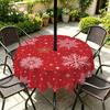 Outdoor Christmas Tablecloth Round Waterproof Oil-Resistant Patio Table Cover Garden Deck Umbrella Hole