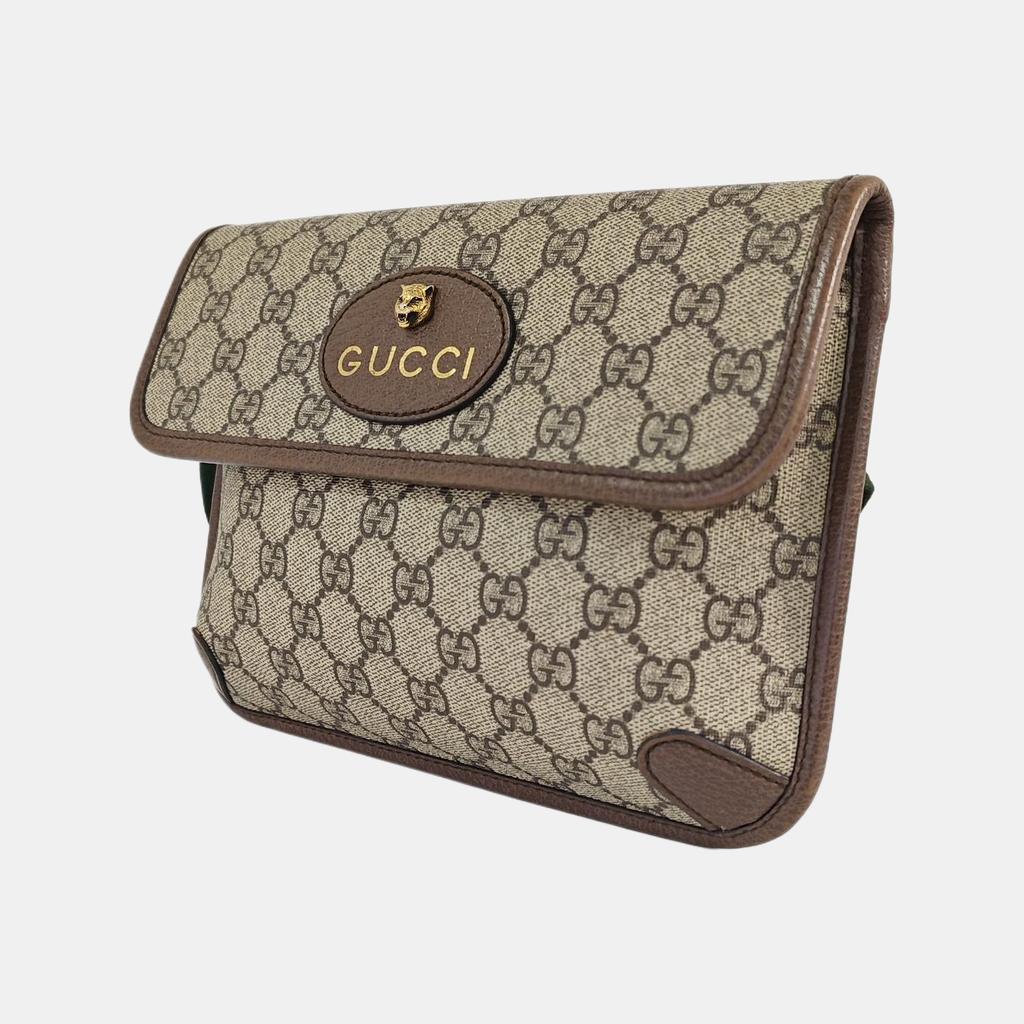 [Pre-Owned] Neo Vintage Series Gold Foil Logo Monogram Tiger Head Decorative Striped Shoulder Strap Canvas And Leather Messenger - Very Good #1AUTEDK