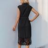 European Beautiful Women'S Commuter Cardigan Shirt Skirt High Waist Lace Splicing Lapel Dress