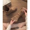 Women's Khaki Ankle Boots with Thick Sole, Chunky Heel, Elastic Slimming Fit, and Two-Way Wear for Spring