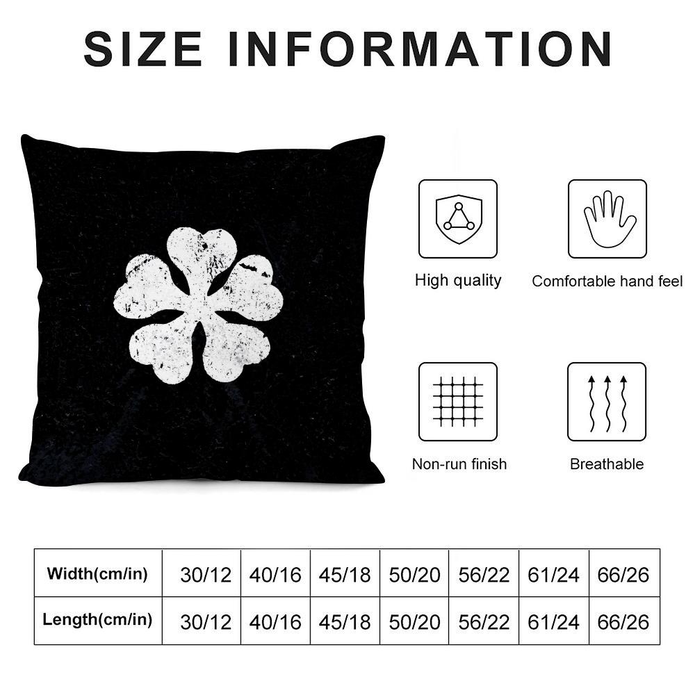 B-Black C-Clover Anime Cushion Cover Pillowcase Ultra Soft Skin Friendly Fabric Cloud Like Comfort & Concealed Zipper