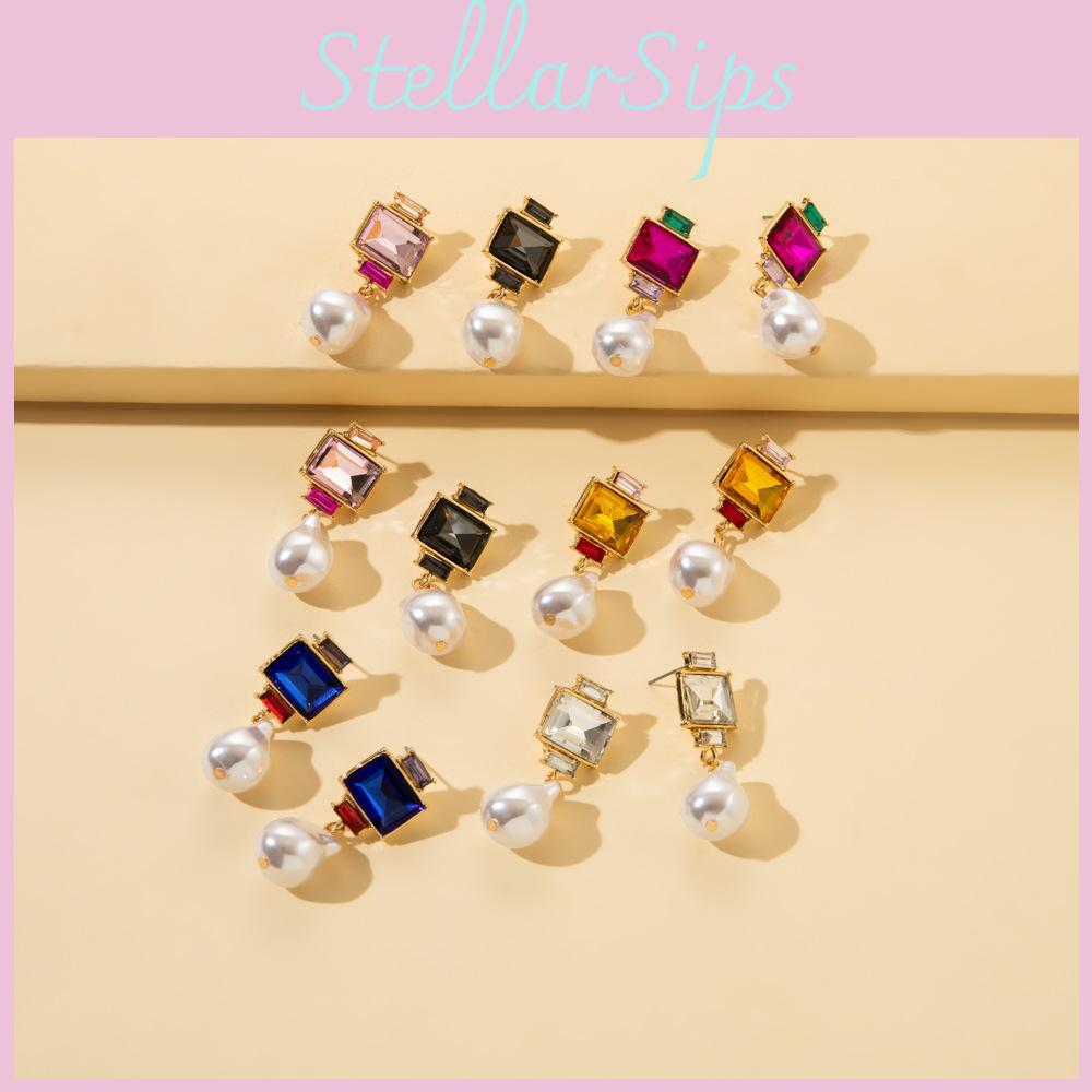 Modern Geometric Square Earrings With Rhinestones In Stylish Alloy Finish