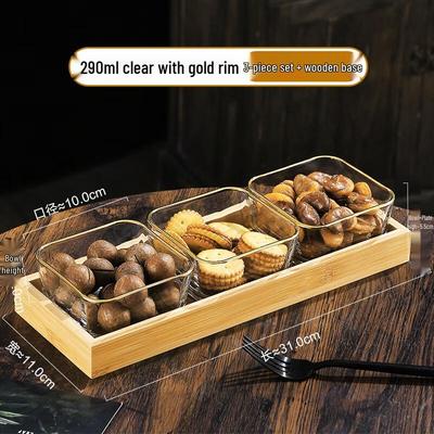 3-Piece Gold Rim Square Glass Compartment Serving Plate Set
