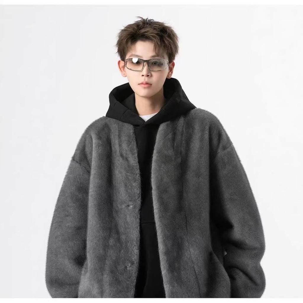 V37 Men's Youth College Style Mink Fur-Lined Winter Coat