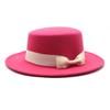 New style autumn and winter men's and women's flat-brimmed hats, fashion bows, flat-topped top hats, men's and women's woolen jazz hats