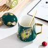 Luxury Peacock Feather Ceramic Mug Spoon With Cover Coffee Cup New Year Mugs Cups and Mugs Drinkware Mug for Tea Original Beer