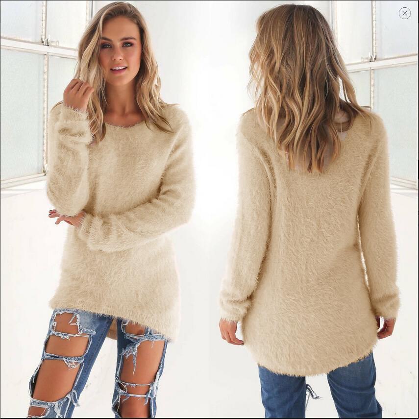 Women's Solid Color Long Sleeve Sweater Top for Autumn/Winter
