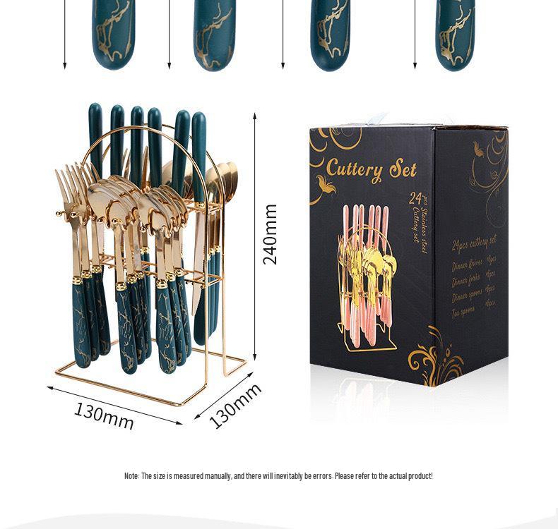 24-Piece Marble Pattern Stainless Steel Cutlery Set with Faux Ceramic Handles - Includes Knife, Fork, Spoon - Gift Boxed.