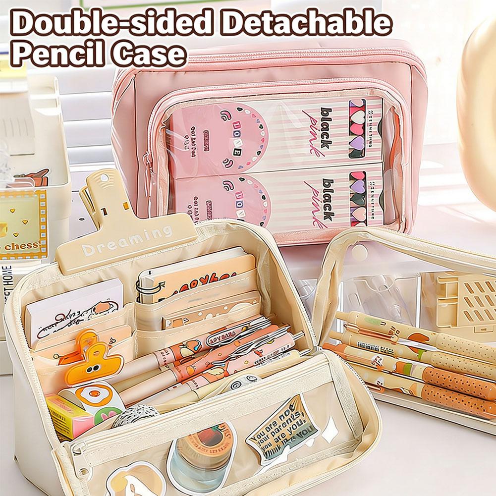 Large Capacity Transparent Pencil Case DIY Zipper Pen Bag 9 Layer Multi Function Students Stationery Storage Bag School Supplies