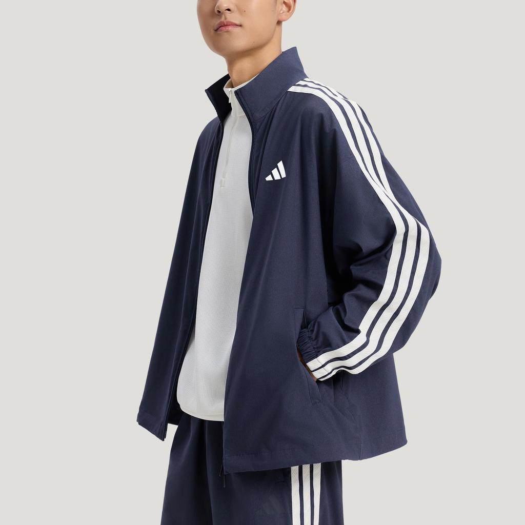 Adidas Jaqueta Jeans St 3St UPF50+ Secagem Rápida Jeans Esportiva Listrada Solta Manga Longa Jaqueta Masculina KR2547