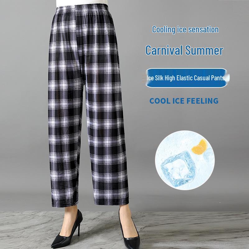 Letnie spodnie damskie Harem z nadrukiem z lodowego jedwabiu - Chłodne, Codzienne, Proste nogawki