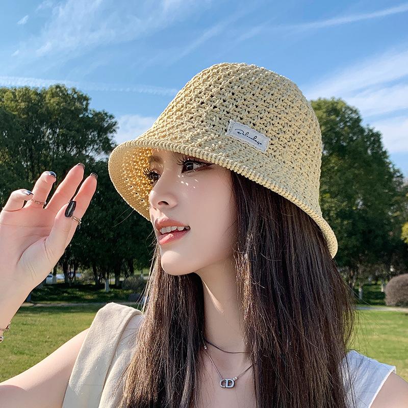 

Female summer handmade mesh breathable sun hat showing face small bucket hat versatile basin hat M（56-58cm）