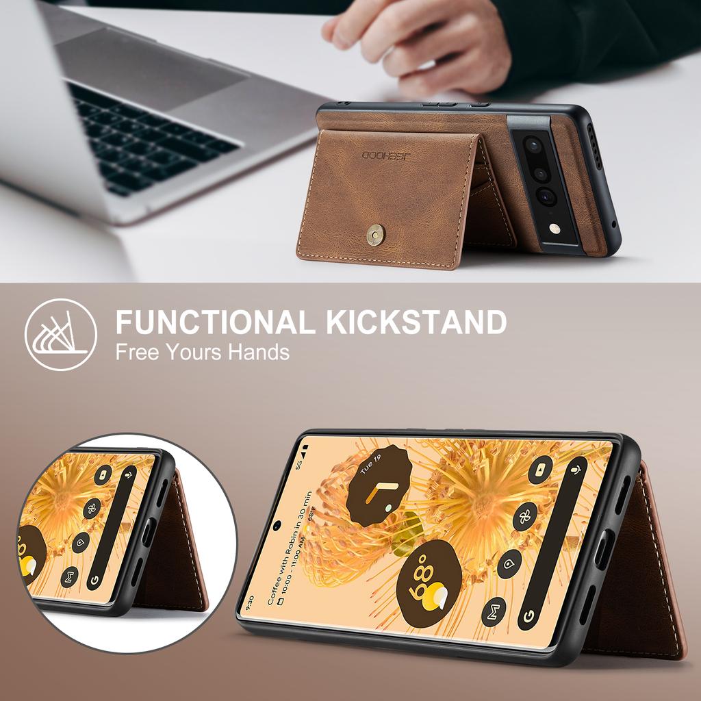 For Google Pixel 7 Pro 5G Case JEEHOOD J01 Retro Leather Phone Back Cover with Detachable Magnetic Card Holder
