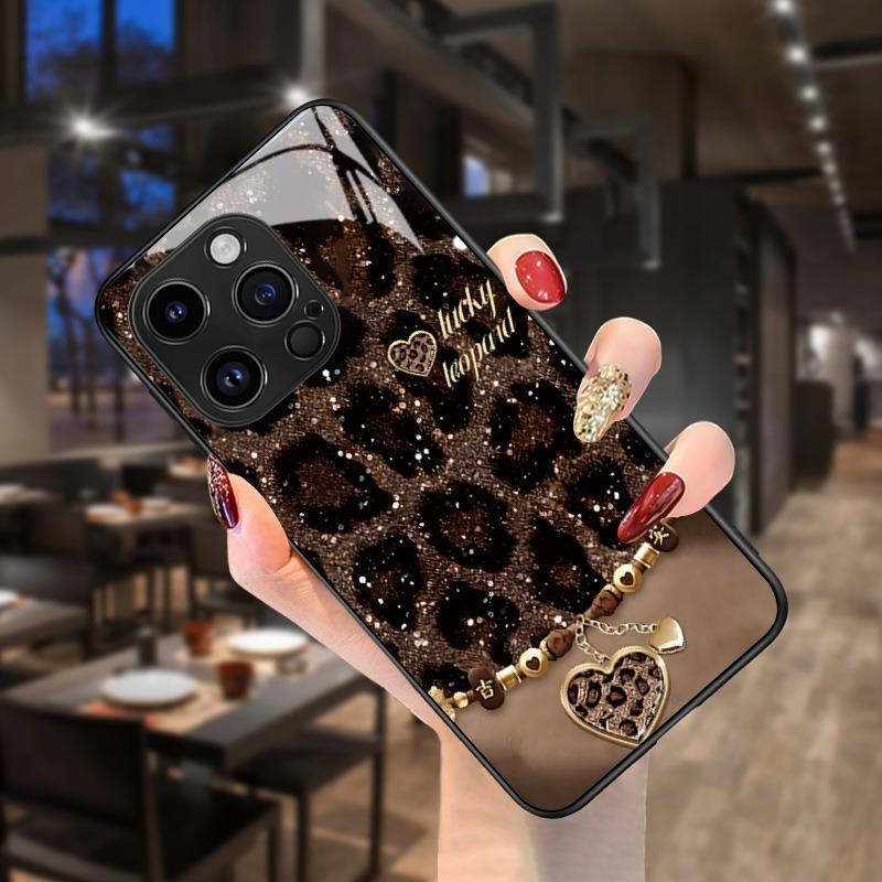 Leopard print love is suitable for Apple 17 mobile phone case iphone16/15pro new women's glass 14 premium protective case.