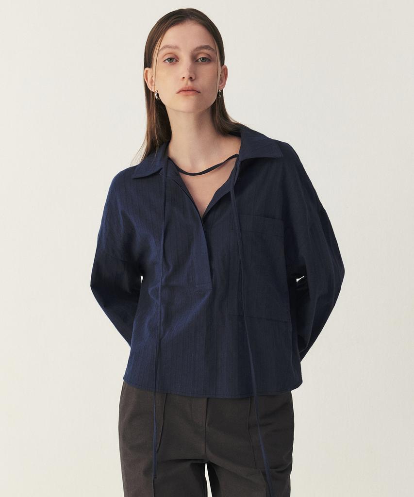 ARTID Dobby Cotton Strap Shirt_Navy