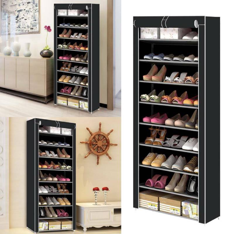 Tier Cabinet 10 Storage Organiser Shoe Rack Black Stand Holds 27 Pairs Dustproof