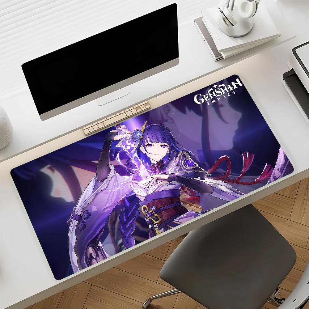 Genshin Impact Raiden Shogun Large Gaming Mouse Pad Nonslip Rubber Base Xxl Deskmat For Laptop Pc Gamer Home Office Decor