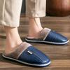 Fashion Men's Home Winter Indoor Slippers Warm Shoes Thick Bottom Plush Waterproof Leather House Man Slippers Cotton Flat Couple Shoes