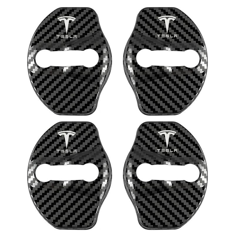 Car Sticker 2025 Hot 4 PCS/Set Fashion Stainless Steel Car Covers Door Lock Protecting Cover For Tesla model 3 model X Y Auto Ac