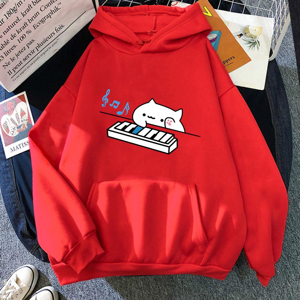Bongo Cat Hoodies Plays Piano Kawaii Graphic Sweatshirts for Women Clothing Female Casual Men's Y2k Clothes Long Sleeve Pullover