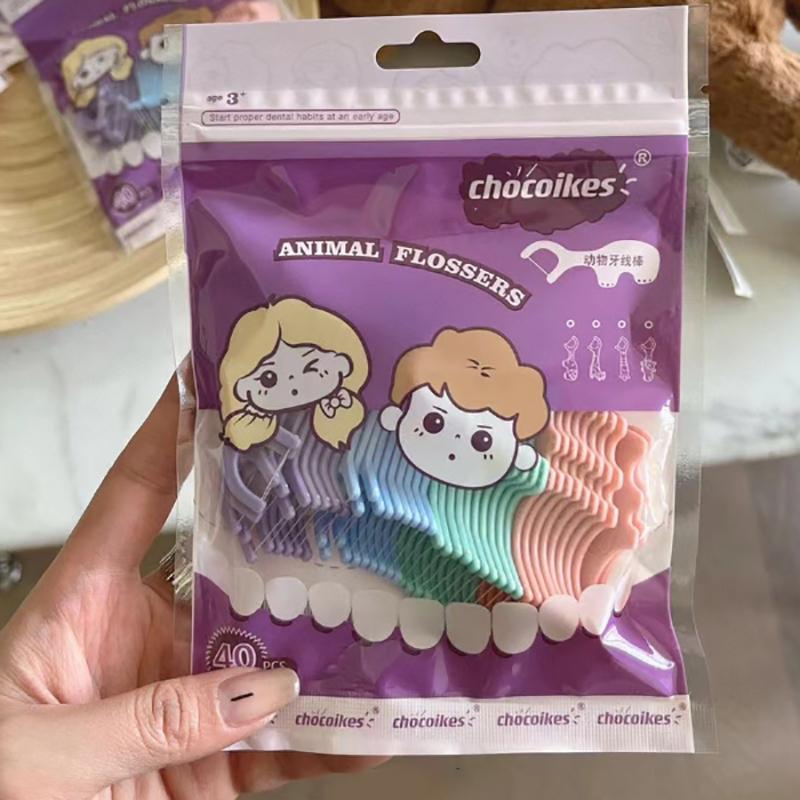 40 шт. Дитяча зубна нитка для тварин, одноразова надтонка зубочистка, шовкова паличка, милий мультяшний засіб для чищення ротових міжзубних проміжків