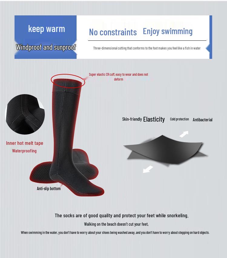 YALISI Nepropustné 3mm potápěcí ponožky: Teplé, protiskluzové, mrazuvzdorné ponožky na pláž a potápění pro muže a ženy