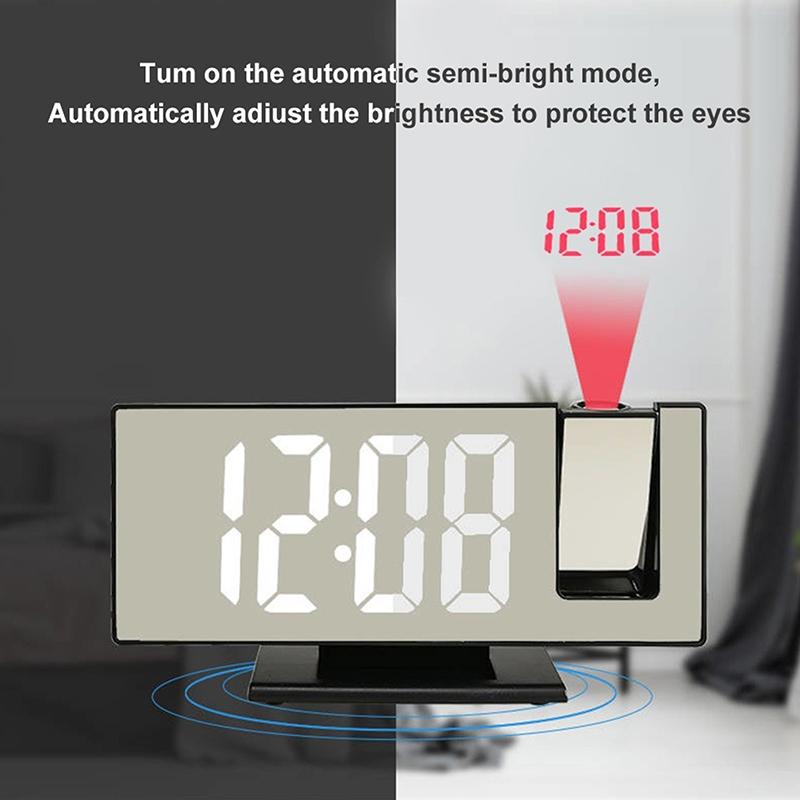 LED Projection Alarm Clock for Bedroom Ceiling Wall Mirror Digital Desktop Clock with 180° Rotatable Projector Snooze Temperature