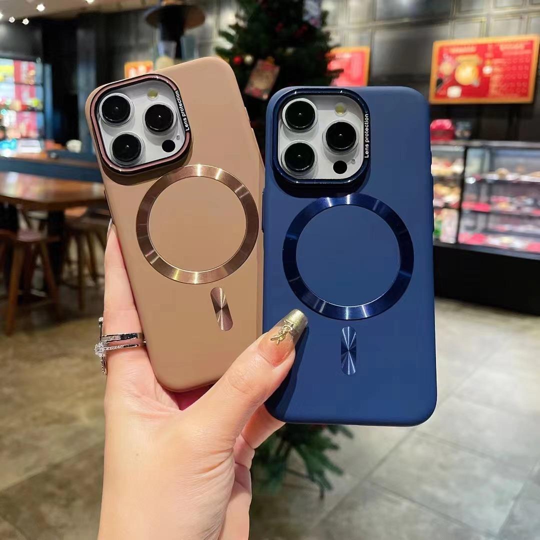 

16 Desert Gold Phone Case IPhone+15pro Matte Magnetic Anti Drop Suitable For 14ProMax Protective Case 13 aero синього кольору