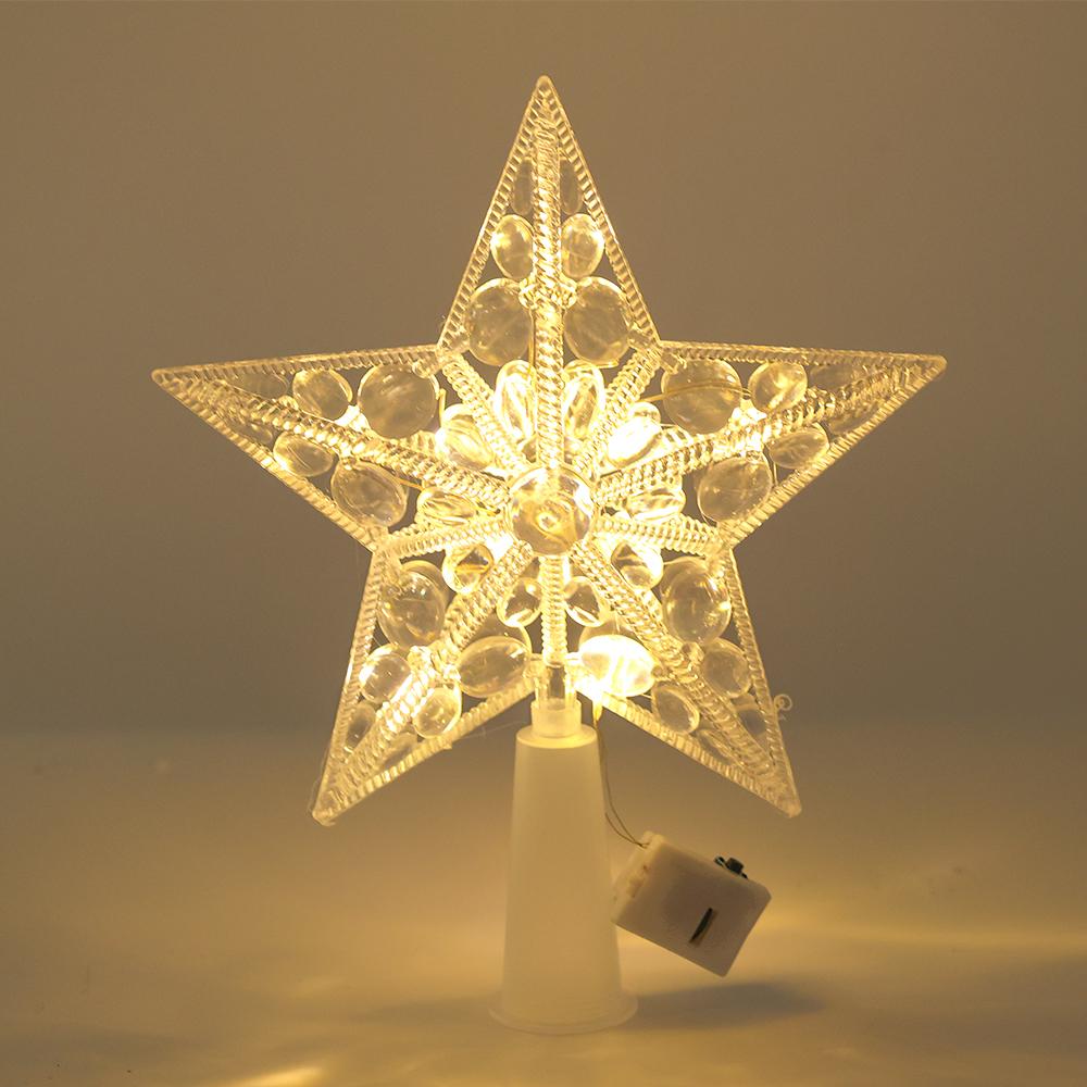 Christmas Glowing Tree Topper Five-pointed Star Transparent LED Shining Lamp Xmas Colorful TopStar Ornaments Navidad Decorations