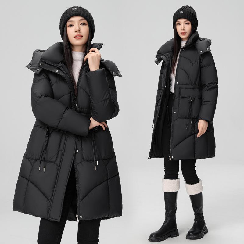 2024 winter new fashion loose fashion removable hat cotton clothes women's medium and long thickened waist jacket