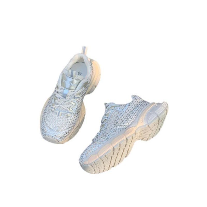 Rhinestone dad shoes women's spring new lace-up thick-soled heightening versatile sports shoes casual shoes