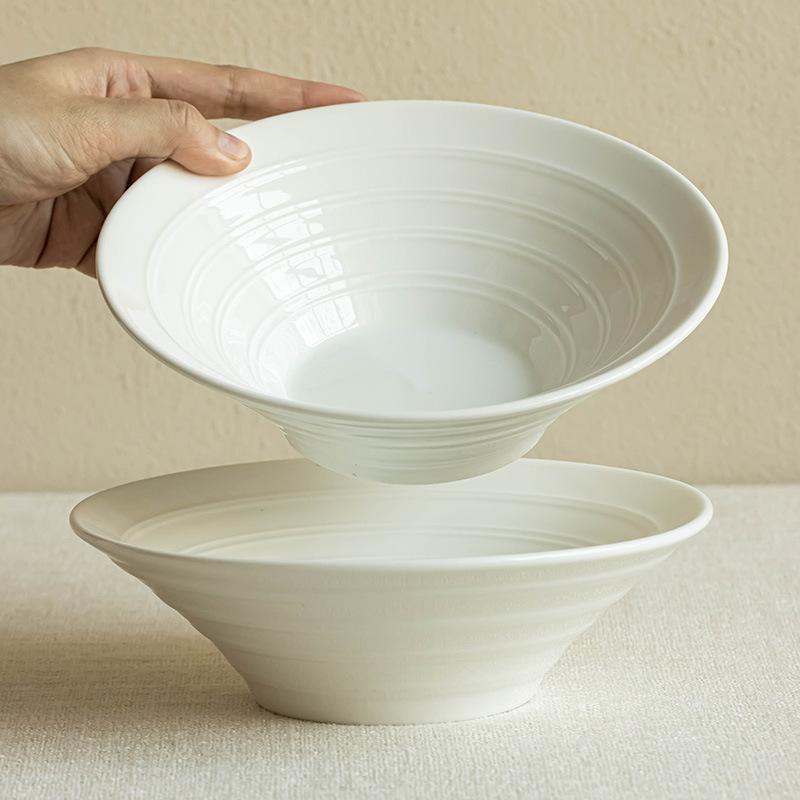 Simple Ceramic Tableware Bowl Pure White Hat Bowl Ramen Bowl High Value Fruit Salad Soup Bowl Household Noodle Bowl