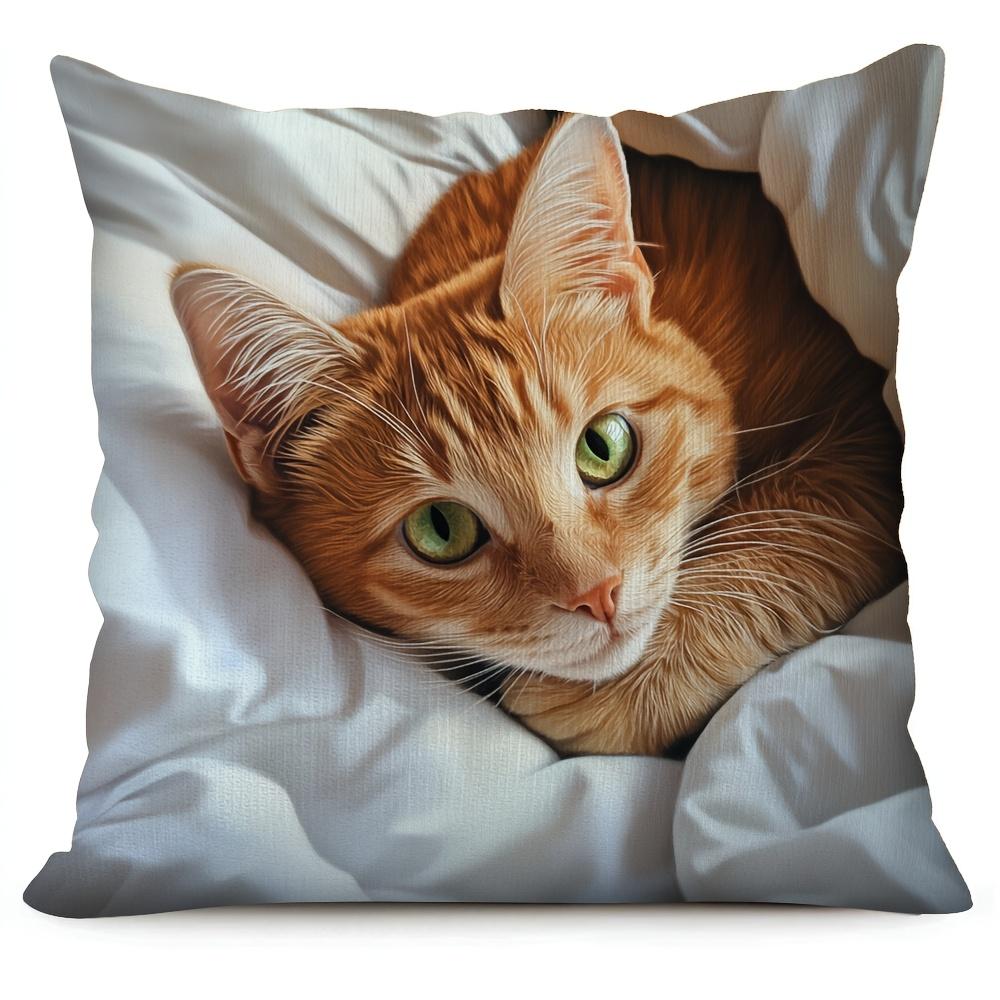 Realistic Orange Tabby Cat Pillow Case Lifelike Pet Print Cushion Cover Cozy Home Decor for Sofa Bedroom Living Room Cat Lover