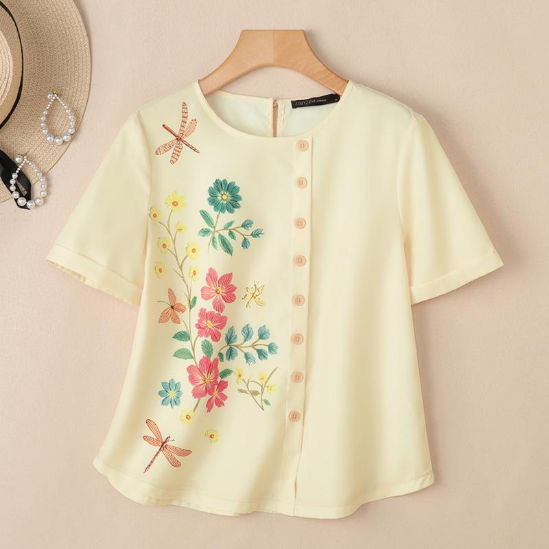 ZANZEA Women Casual Floral Print Round Neck Short Sleeve Blouse