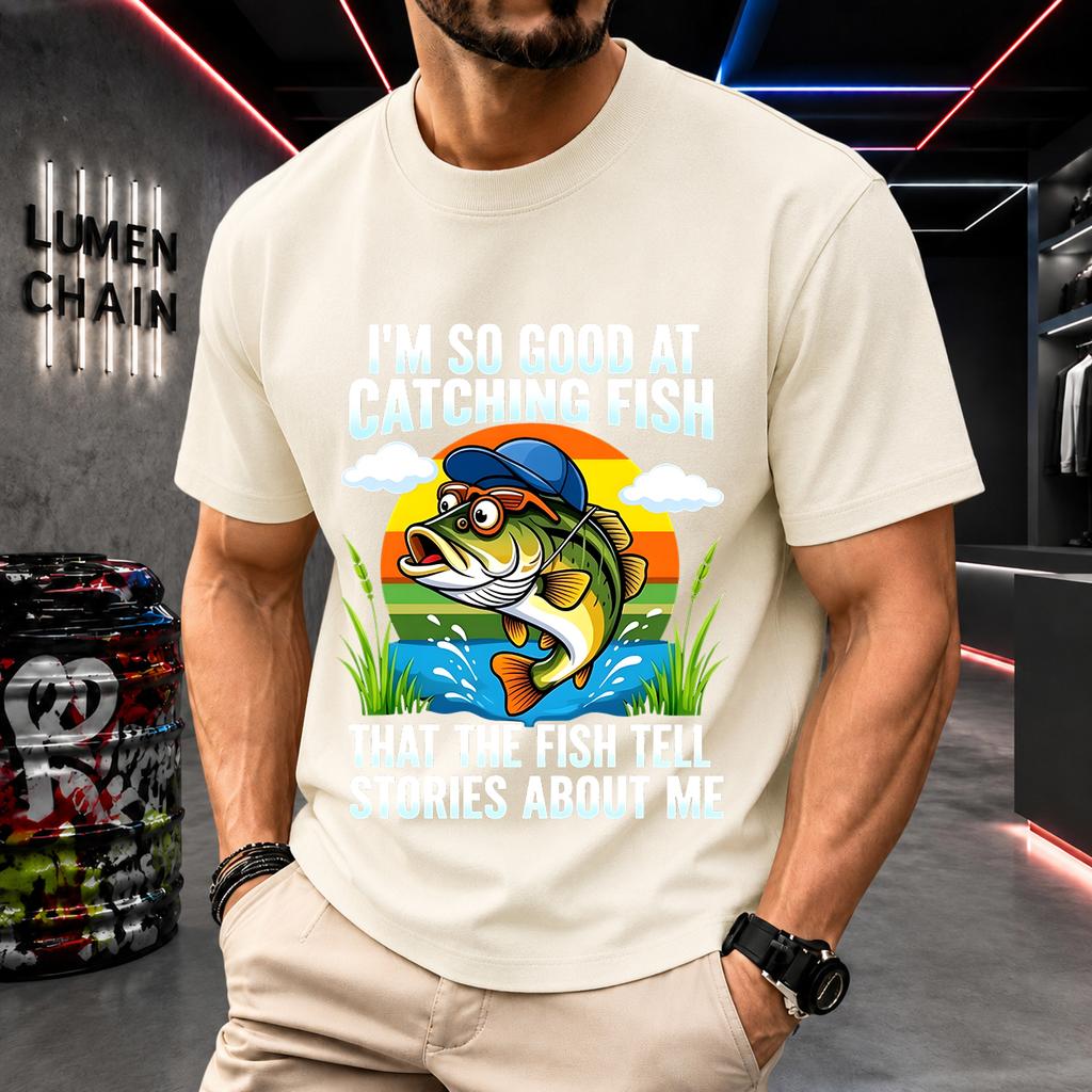 2026 New Pure Cotton Tshirt Fishing So Good Even The Fish Tell My Story Fun Slogan Print Crew Neck Short Sleeve Casual Top