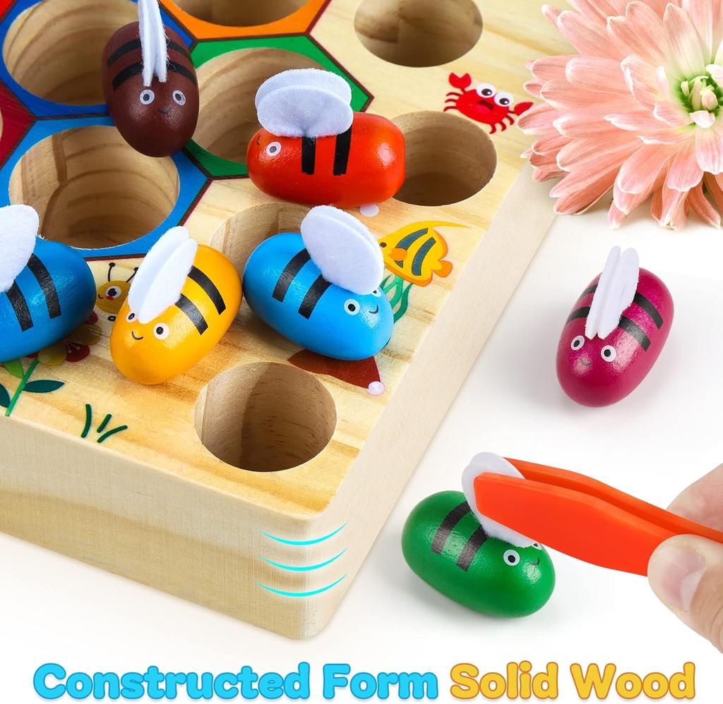 COOLJOY Montessori 2-in-1 Magnetic Fishing Game for Children Aged 2 and Above, Wooden Toy, Montessori Toy from 2, 3 Years, Authorised Patent