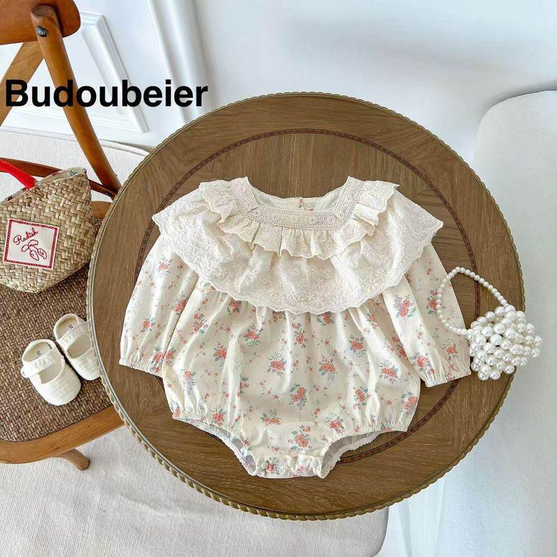 

Baby Lace Collar Princess Romper Newborn 100-Day Outfit Outdoor Clothing for Girls Autumn One-Piece Jumpsuit Beige 59 cm