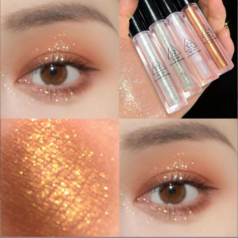 Sombra de olhos com glitter pigmentado frito de 4 cores, purê de batata, lantejoulas, luz de contas, à prova d'água, cosmético para os olhos, unicórnio